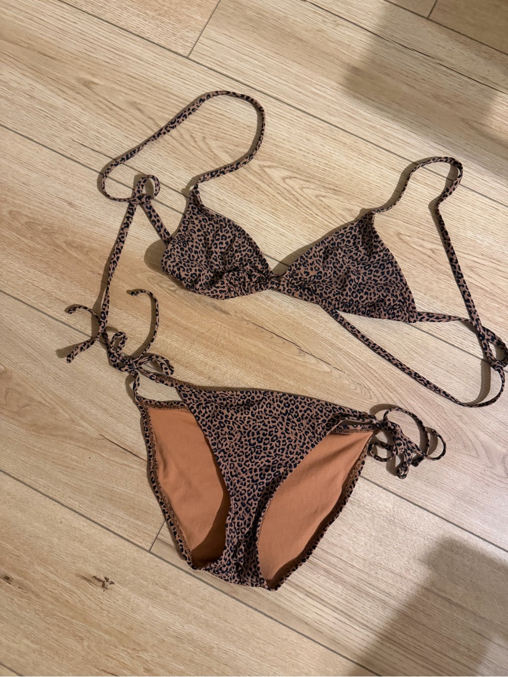 Leopard Print Triangle Tie-Side Bikini - Brown